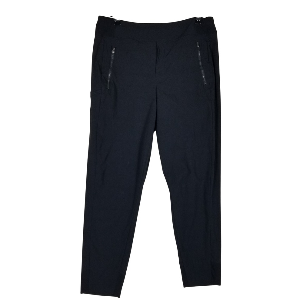 Athleta Tapered Ankle Pants Women Size 12 Black Zipper Pockets Active Travel